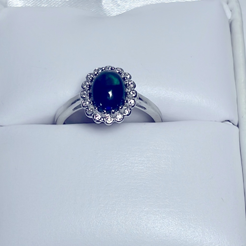 Natural 1ct Ethiopian Black Opal with Diamond Accent In Sterling Silver